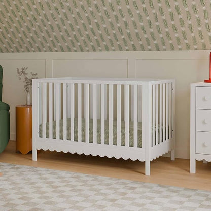 Davinci Sammy Scallop 4-in-1 Convertible Baby Crib, White | GREENGUARD Gold Certified, Converts to Toddler Bed & Daybed & Full-Size Bed, 4 Adjustable Mattress Heights - Easy to Assemble