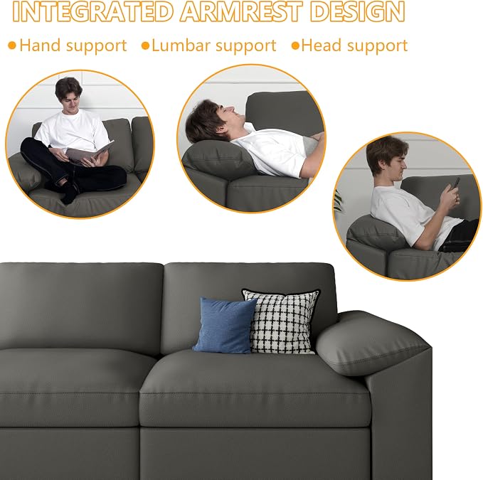 EASE MOOSE Oversized Corner Modular Sectional Sofa, Faux Leather Sectional Sofa with Deep Seat, Scratch Resistant Faux Leather Material, Extra Large L Shaped Couch for Living Room, Grey