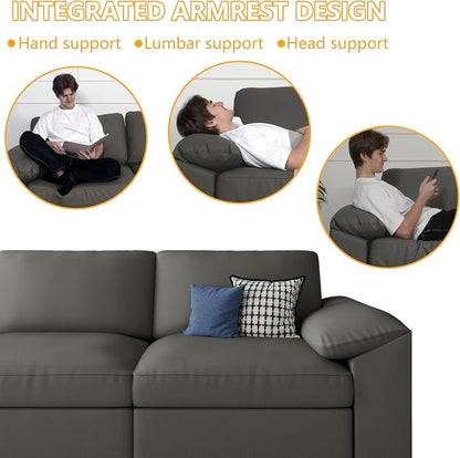 EASE MOOSE Oversized Corner Modular Sectional Sofa, Faux Leather Sectional Sofa with Deep Seat, Scratch Resistant Faux Leather Material, Extra Large L Shaped Couch for Living Room, Grey