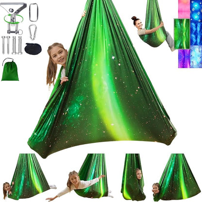 Sensory Swing for Kids and Adults Indoor & Outdoor Double Layer Therapy Cuddle Holds up to 300lbs Adjustable Hammock Chair with 360° Swivel Hanger Kit Effect for Aspergers Autism ADHD(Green)