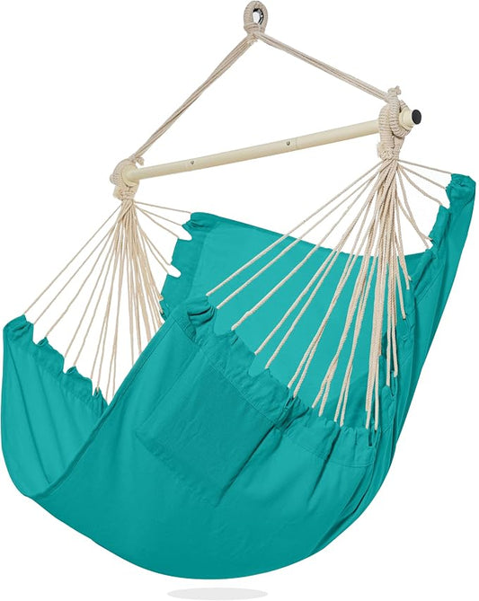 PNAEUT Hammock Chair Hanging Rope Swing for Outside Indoor for Bedroom, Outdoor, Patio (Aqua Blue)
