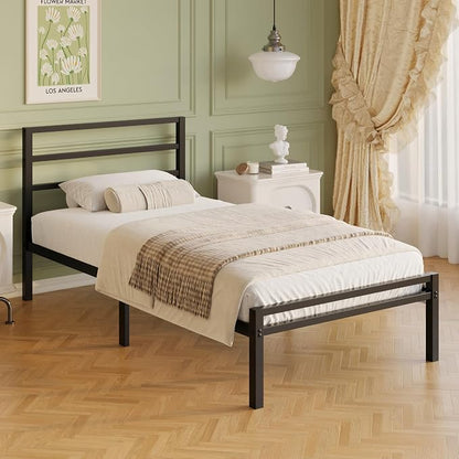 Lutown-Teen Twin XL Bed Frame with Headboard and Footboard, 12 Inch Classic Metal Platform Twin XL Platform Bed Frame, No Box Spring Needed, Easy Assembly, Noise Free, Black
