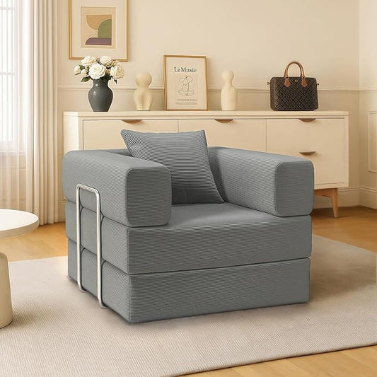 Single Couch Sofa for Small Spaces 2 in 1 Convertible Sofa to Lounger Comfy Bean Bag Chair for Adults with Removable Cover with Pillows for Bedroom, Apartment, Office(Light Gray, 35.43" Single Sofa)