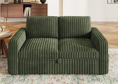 HONBAY Modular Pull Out Sofa Bed,Corduroy Loveseat, Couches for Living Room,Green
