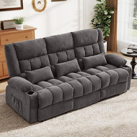 BOSMILLER Reclining Sofa with Cup Holders for Living Room 3 Seat Manual Sofa Recliner with Side Pocket
