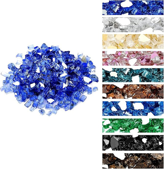 Onlyfire 10 lbs Fire Glass Rocks 1/2 Inch, Reflective Tempered Glass for Propane Fire Pit & Gas Fireplace, High Luster Firepit Glass Stones for Fire Table, Cobalt Blue (Multicolor Options Available)