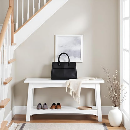 Craftsbury 36-Inch Solid Wood Entryway Bench with Storage Shelf – Easy Assembly Small Seating Bench for Hallway, Living Room, or Foyer by Alaterre Furniture (White)