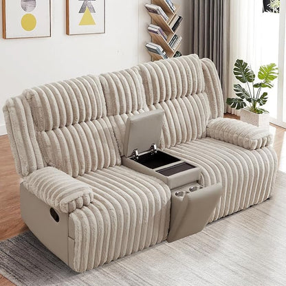Oversized Reclining Loveseat with Hidden Cup Holders & Wireless Charger, Manual Double Recliner Sofa, Wall Hugger Loveseat Recliner with USB Ports for Living Room (Beige, Loveseat)