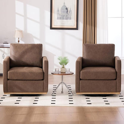 Aoiy & Wifon 30.7" W Swivel Accent Chair Set of 2, Mid Century Modern Swivel Chairs for Living Room, Comfy Small Accent Chair, PU Leather, Coffee