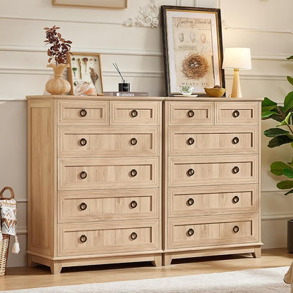 Joaxswe Farmhouse 6 Drawer Dresser for Bedroom Set of 2, 41" Tall Small Dressers & Chest of Drawers, Rustic Wood Dresser with Metal Handle, Storage Organizer Closet for Living Room, Hallway, Entryway