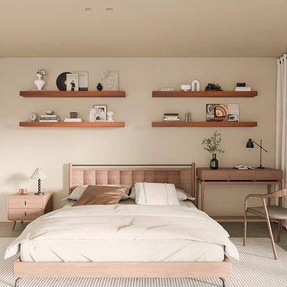 Floating Shelves for Wall, 48 Inch Extra Long Brown Wall Shelves, Set of 4, Hanging Invisible Brackets Floating Shelves for Living Room,Bedroom,and Kitchen