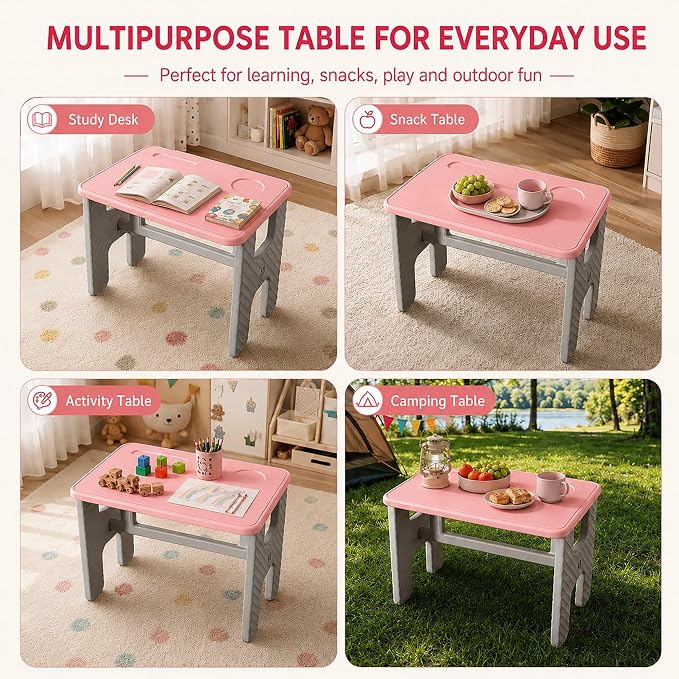 UNICOO Kids Folding Table, Toddler Activity Table for Study, Snack, Art Craft and Play, Portable Plastic Children's Table for Small Spaces, Home and Playroom