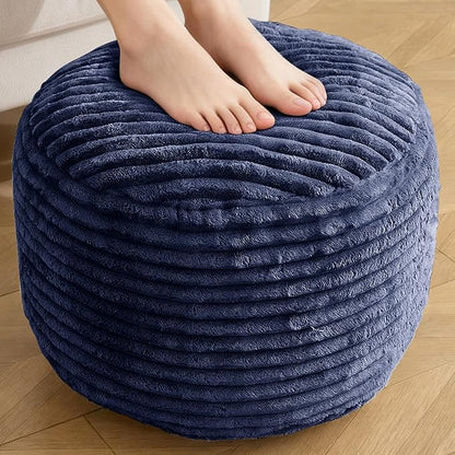 Round Ottoman,Corduroy Pouf Ottoman Foot Rest,Navy,18x14 in | Storage Footstool for Living Room,18x14 Soft Floor Poufs,Memory Foam Filling,Footrest only