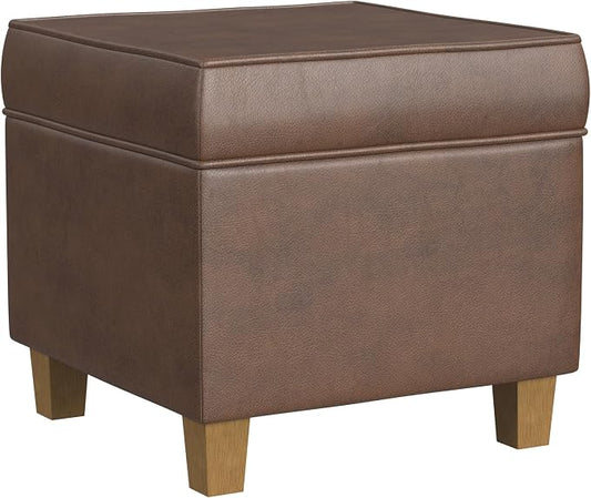 HomePop 18" Square Storage Ottoman - Brown Faux Leather