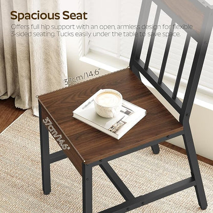 YATINEY Dining Chairs Set of 4, Kitchen Chairs with Metal Frame, Slanted Back, Industrial Dining Chair Set, for Kitchen, Living Room, Dark Walnut and Black CY03L4BH