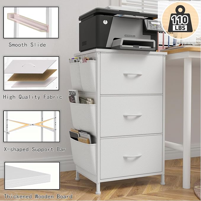 EnHomee Night Stand Set 2, Night Stand with Drawers for Bedroom, Bedside Table with Wooden Top, Sturdy Steel Frame End Table, Dorm Nightstand for Bedroom, Entryway, Hallway, Closet, Cloth Bags,White