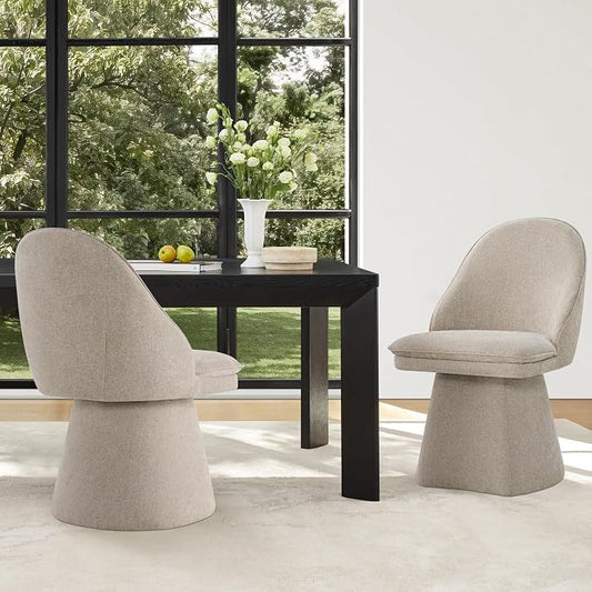 KISLOT Swivel Dining Chairs Modern Desk Chair Upholstered Linen Fabric Side Chair for Kitchen Dining Room Bedroom,Khaki,2 Box