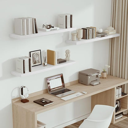 Vivelove Single Floating Shelves 48 Inches, 48 x 10 inch Deep x 1.8 in Thick, Long Wall Shelves Heavy Duty 80 lbs for Bedroom, Living Room, Kitchen, Office, Modern Shelf Book Home Decor, White