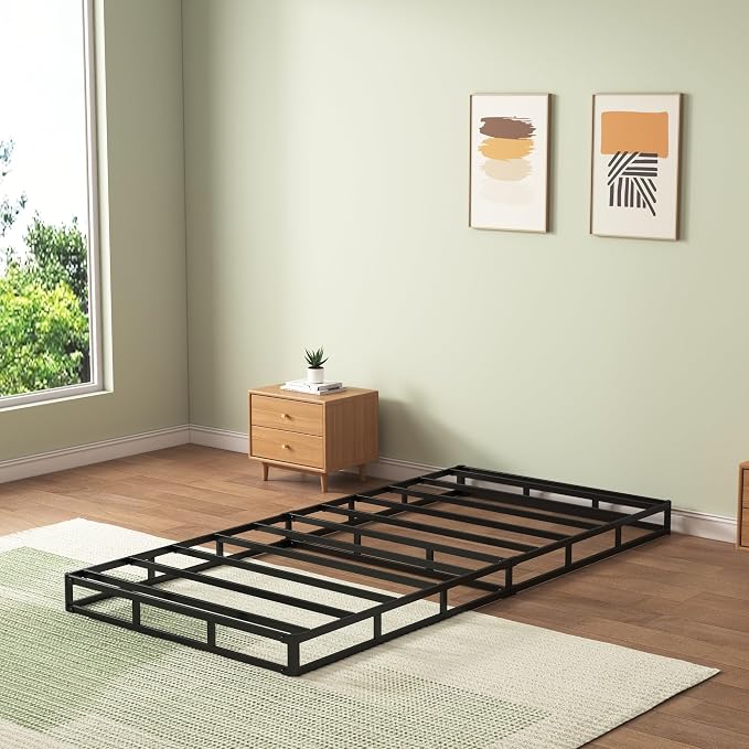 FMDMR Twin Box Spring with Fabric Cover Set, 5 Inch Twin Size Box Spring with 2500lbs Max Weight Capacity, Durable Mattress Foundation Easy Assembly, Non-Slip, Noise Free