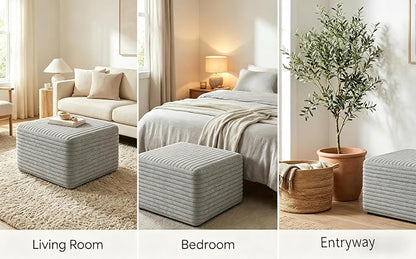 37.4" Plush Corduroy Ottoman, Upholstered Cloud Ottoman for Boneless Couch in a Box, Modular Sectional Couches for Living Room Bedroom, Compressed Memory Foam, No Assembly Require, Grey