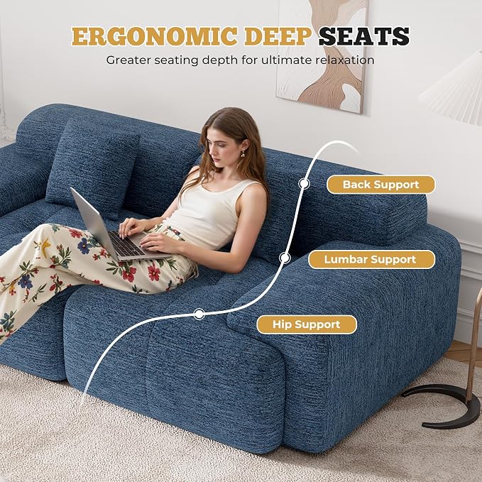 85" Cloud Loveseat Sofa in a Box, Modern Small Couch No Assembly Required, Comfy Deep Seat Boneless Couches for Living Room, Bedroom, Apartment, Blue 1 PCS