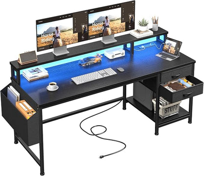 DurayLoly 55" Gaming Desk with RGB Lights & Power Outlets for Teens | Wireless Remote Full-Color Strip, Various Lighting Modes, Level Up Teens Gaming Vibe or Study for Protect Eyes In Bedroom