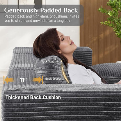 131" Oversized U Shaped Cloud Sectional Couches for Living Room, Comfy Fluffy Corduroy Dark Grey Boneless Sectionals Couch, Plush Memory Foam Modular Sectional Sofa with Chaise- 19" Seat Height