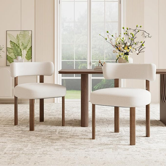 Wooden Dining Chairs Set of 2, Upholstered Kitchen Chairs with Solid Wood Legs, Mid Century Dining Room Chair with Ergonomic Curved Backrest for Kitchen Dining Vanity, Beige