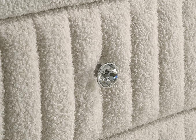 Coaster Home Furnishings - Sonya - Wood - Boucle Upholstered 6-Drawer Dresser with Crystal Hardware, Tufted Panels and Glass Top - Bedroom - Ivory - 360113