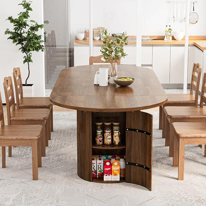 43-95 Inch Oval Extendable Dining Table for 4-10, Fluted Space Saving Long Round Kitchen Table with 3 Leaf, 2 Storage, Mid Century Modern Dining Room Dinner Table for Living Room, Walnut