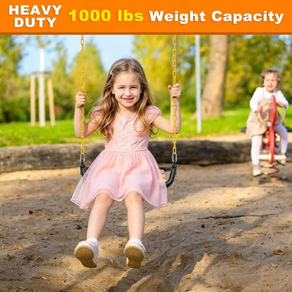 SELEWARE 2 Pack 40 Inch Hanging Swing Chain with 4 Carabiners, 1000LB Capacity Plastic Coated Hanging Chains, Hammock Hardware Kit for Swing, Hanging Chair, Punching Bags, Indoor Outdoor Gym (Yellow)