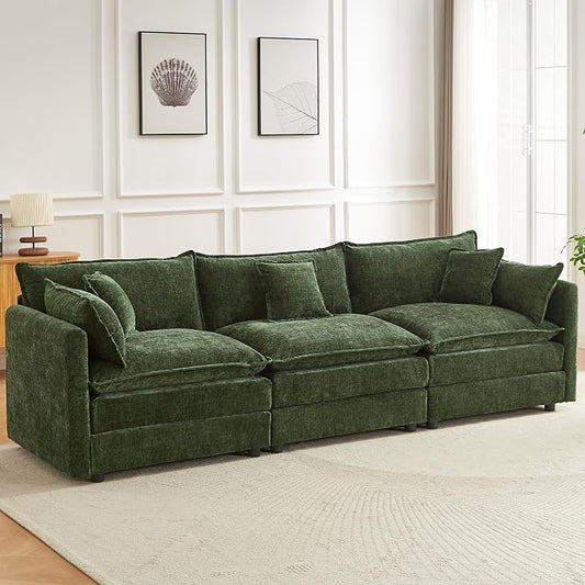 Modular Sectional Sofa, 112.2 Inch Rectangle Shaped Couch Set with Armrests, 3-Seater Comfy Cloud Couches for Living Room Apartment, Green