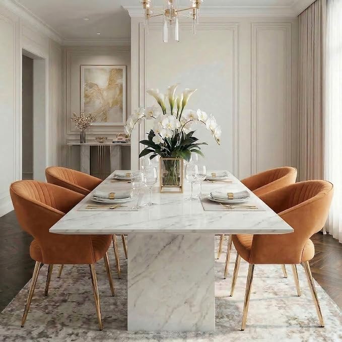 Hyfirm Orange Velvet Dining Chairs Set of 2, Modern Gold Legs Dining Room Chairs with Hollow Back, Upholstered Accent Kitchen Chairs for Living Room/Reception/Restaurant