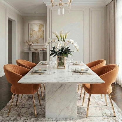 Hyfirm Orange Velvet Dining Chairs Set of 2, Modern Gold Legs Dining Room Chairs with Hollow Back, Upholstered Accent Kitchen Chairs for Living Room/Reception/Restaurant