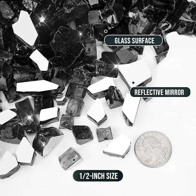 Skyflame 15-Pound Black Fire Glass, 1/2 Inch Reflective Fireplace Glass for Fire Table, Fire Bowl, Landscaping