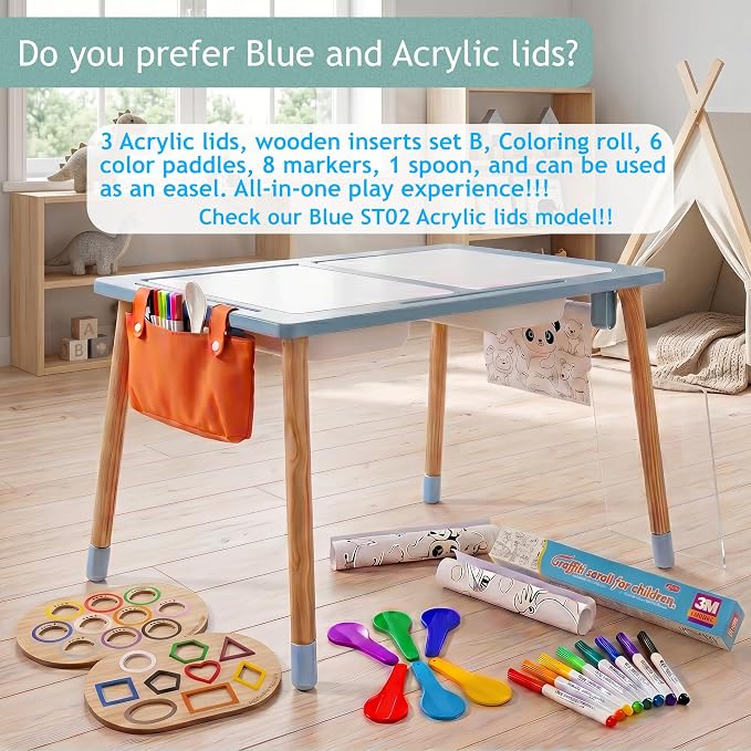 Sensory Table for Toddlers Wooden Montessori Adjustable Activity Table | Toddlers sensory table · adjustable height · 3 bins · Montessori play · activity table · 3 storage bags