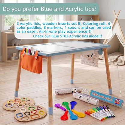 Sensory Table for Toddlers Wooden Montessori Adjustable Activity Table | Toddlers sensory table · adjustable height · 3 bins · Montessori play · activity table · 3 storage bags