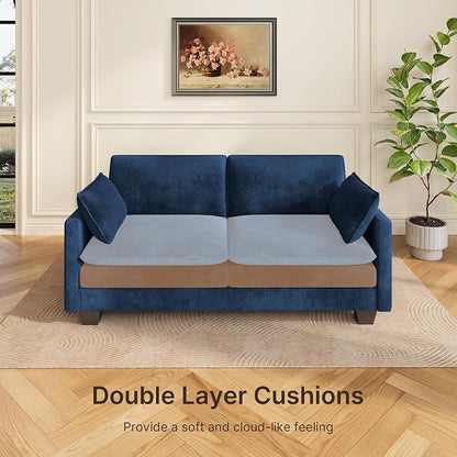 Gizoon 75” Small Cloud Loveseat Couches for Living Room, 2 Seater Love Seat Sofa with Comfy Deep Seat, Small Washable Couches with Removable Corduroy Cover for Apartment, Blue