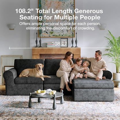 Novilla 108" Modular Sectional Sofa, Modular Sectional Couches for Living Room Bedroom, Chenille Removable Cover Cloud Couch with Smarts Coil® Support L-Shaped Couch(Dark Grey, Right-Arm Chair)
