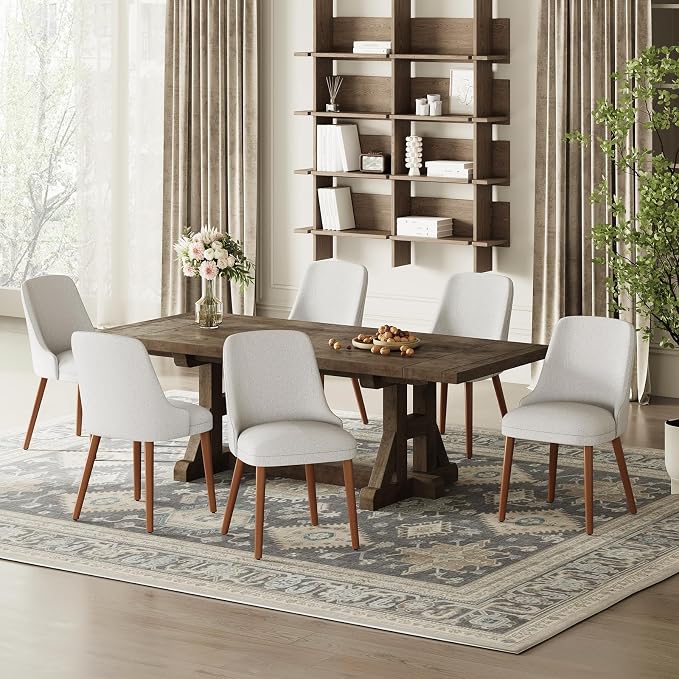 MALOL Dining Room Chair Set of 2, Upholstered Kitchen Chairs with Wood Legs, High-Back Padded Dining Chairs for Dining Room/Restaurant/Cafe, Light Grey