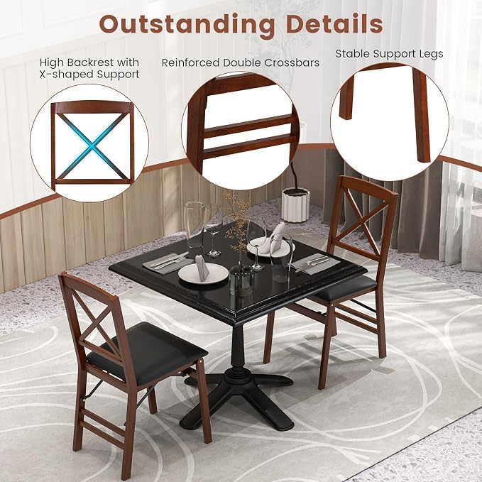 Giantex Folding Dining Chairs Set of 4, Foldable Wood Kitchen Chairs with Padded Seat, Solid Wood Frame, Max Load 400 Lbs, No Assembly Easy to Store Wooden Dining Chairs for Apartment, Small Space