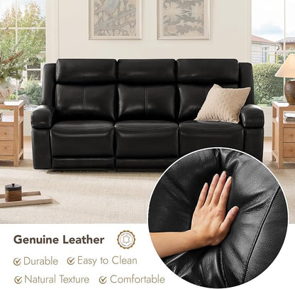 Watson & Whitely Power Reclining Sofa and Loveseat Sets, Genuine Leather Sofa Recliner Couch Set with Power Headrest, Storage Console, USB Ports, Cup Holders, Living Room Furniture Set, Black