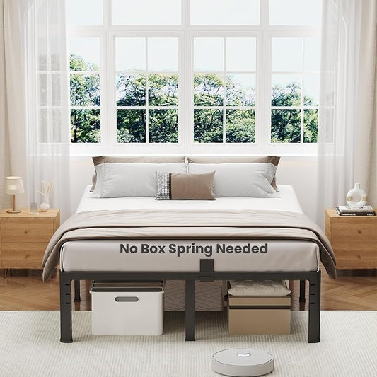 NKZ 20 Inch Metal Platform Bed Frame, Queen Size Bed Frame with Round Corner Legs, 3,500 lbs Heavy Duty Steel Slats Support, No Box Spring Needed, Easy Assembly, Noise Free