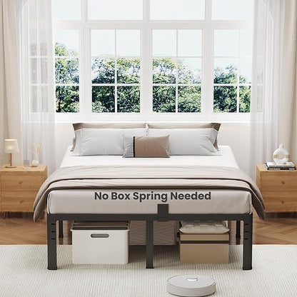 NKZ 18 Inch Metal Platform Bed Frame,Queen Bed Frame with Storage Space, No Box Spring Needed, Easy Assembly, Noise Free, 3,500 lbs Heavy Duty Steel Slats Support