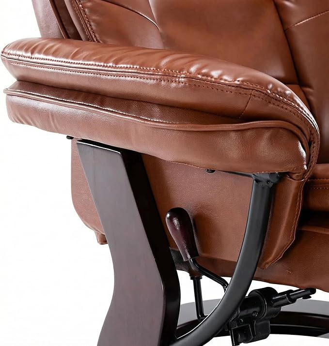 Swivel Recliner Chair with Ottoman Reclining Lounge Sofa Footrest, Set of 1 | 360°Sturdy Wood Base, Soft PU Leather, Upholstered Ultra-Plush Foam, Modern Armchair, Living Room Bedroom Office Reading Home