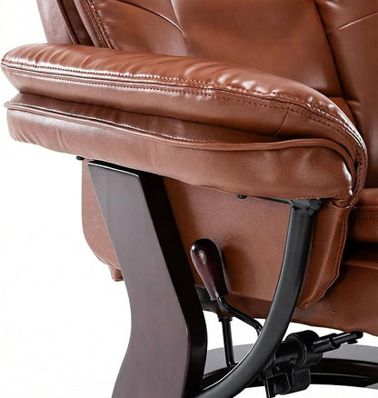 Swivel Recliner Chair with Ottoman Reclining Lounge Sofa Footrest, Set of 1 | 360°Sturdy Wood Base, Soft PU Leather, Upholstered Ultra-Plush Foam, Modern Armchair, Living Room Bedroom Office Reading Home