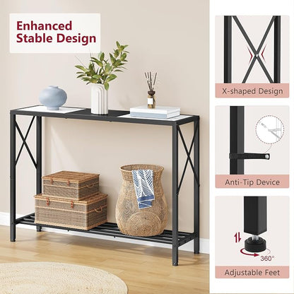 Tajsoon Console Table 41.8”, 2-Tier Entryway Table, Narrow Sofa Table with Shelves, Entrance Table for Hallway, Entryway, Living Room, Foyer, Corridor, Office, Black & White