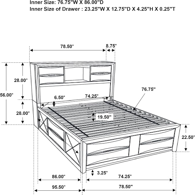 Coaster Home Furnishings Briana Transitional 5-Piece Bedroom Set California King Size Storage Bookcase Bed Frame 56-inch Headboard Black 202701KW-S5