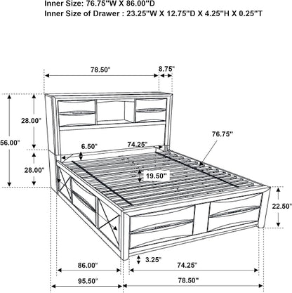 Coaster Home Furnishings Briana Transitional 5-Piece Bedroom Set California King Size Storage Bookcase Bed Frame 56-inch Headboard Black 202701KW-S5