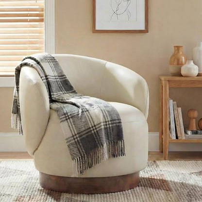 KISLOT Swivel Accent Chair Modern Round Barrel Armchair with Upholstered Faux Leather for Living Room Bedroom Waitingroom,2 Box,Cream
